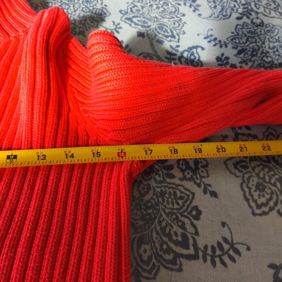 y2k J Crew 100% Cotton Chunky Ribbed Knit Turtleneck Sweater sz M Orange - Picture 8 of 9